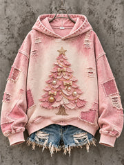 Women's Vintage Christmas Tree Pink Christmas Print Regular Sweatshirt