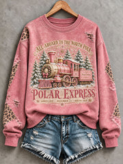 Women's Christmas Train Pink Christmas Print Regular Sweatshirt