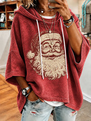 Women’s Retro Santa Claus Christmas Print Casual Short-Sleeve Hoodie