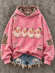 Women's Retro Santa Claus Pink Christmas Print Casual Regular Sweatshirt