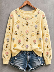 Women's Bee and Flower Cozy Knit Sweater