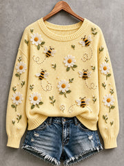 Women's Bee and Flower Cozy Knit Sweater
