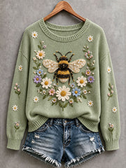 Women's Bee and Flower Cozy Knit Sweater