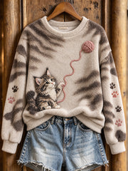 Women's Maine Coon Pattern Causal Flannel Sweatshirt