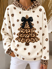Women's Bow Christmas Tree Print Flannel Hoodie