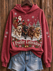 Women's Christmas I Prefer Labradors Santa Claus & Dogs Print Hoodie