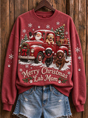 Women's Merry Christmas Lab Mom Santa Claus & Dogs Print Sweatshirt