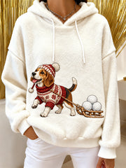 Women's Cute Dog Print Flannel Hoodie
