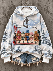 Women's Ski Lift Teddy Dog Fun Print Casual Sweatshirt
