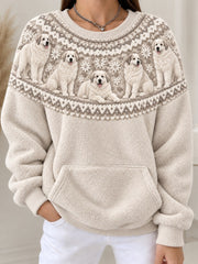 Women's Vintage Great Pyrenees Dogs Yoke Isle Print Cozy Flannel Sweatshirt