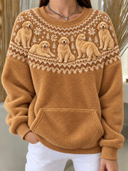 Women's Vintage Golden Retriever Dogs Yoke Isle Print Cozy Flannel Sweatshirt