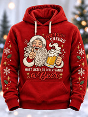 Men's Christmas Santa Claus Drink Beer Print Casual Oversized Drop-Shoulder Hoodie with Pockets