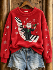 Women's Christmas Music-Themed Pattern Casual Flannel Sweatshirt