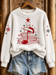 Women's Christmas Music-Themed Pattern Casual Flannel Sweatshirt