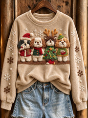 Women's Cute Shih Tzu Christmas Dogs Print Flannel Sweatshirt