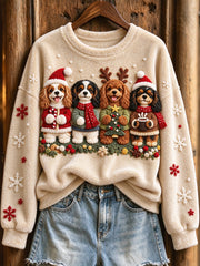 Women's Cavalier King Charles Spaniel Christmas Dogs Print Flannel Sweatshirt