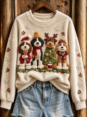 Women's Cute Christmas Bernedoodle Dogs Print Flannel Sweatshirt
