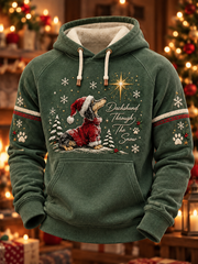 Men's Funny Christmas Xmas Dachshund Printed Velvet Raglan Hoodie