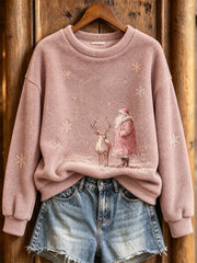 Women's Winter Santa Claus Pattern Casual Flannel Sweatshirt