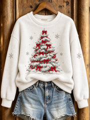 Women's Winter Christmas Tree Pattern Casual Flannel Sweatshirt