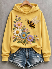 Women's Bee And Floral Print Hoodie