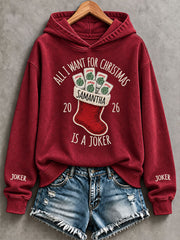 Women's 'All I Want For Christmas Is A Joker' Christmas Mahjong Print Casual Sweatshirt