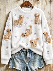 Women's Golden Retriever Dogs in the Snow Snowflakes Print Flannel Sweatshirt