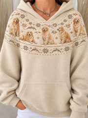 Women's Vintage Golden Retriever Dogs Yoke Isle Print Cozy Hoodie
