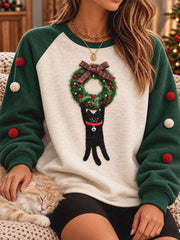 Women's Funny Christmas Cats Art Ptinted Sweatshirt