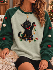 Women's Funny Christmas Cats Art Ptinted Sweatshirt