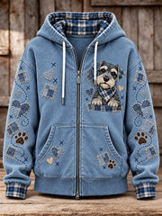 Women's Cute Patchwork Dog Print Zip-Up Hoodie