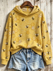 Women's Vintage Flying Bees & Honeycomb Floral Check Art Print Hoodie
