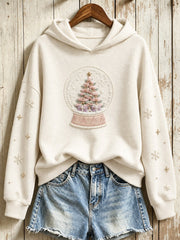 Women's Vintage Christmas Tree Snow Globe Print Hoodie