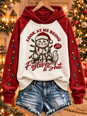 Women's 'Look At Me Being All Festive And Shit' Printed Casual Hoodie