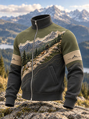 Men's Wilderness Trail Print Hike Lovers Print Casual Zipper Sweatshirt
