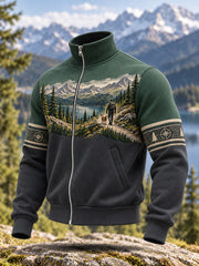 Men's Wilderness Trail Print Hike Lovers Print Casual Zipper Sweatshirt