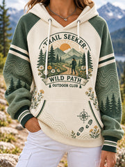 Women’s Outdoor Hiking-Themed Graphic Raglan-Sleeve Hooded Sweatshirt