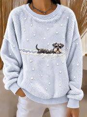 Women’s Schnauzer in the Snow Winter Printed Casual Flannel Sweatshirt