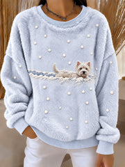 Women’s West Highland Terrier in the Snow Winter Printed Casual Flannel Sweatshirt