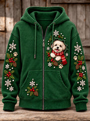 Women's Christmas Funny Dog Art Print Zip-Up Hoodie