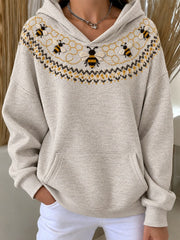 Women's Vintage Bees Yoke Isle Pattern Print Hoodies
