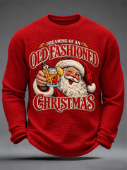 Men's Christmas Print Waffle Long Sleeve Top