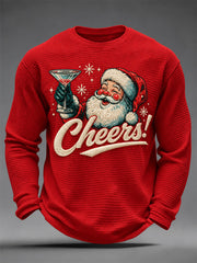 Men's Christmas Print Waffle Long Sleeve Top