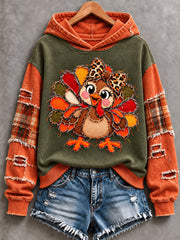 Women's Cute Thanksgiving Turkey Face Art Hoodie
