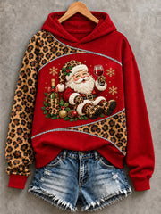 Women's Leopard Santa Claus And Beer Print Sweatshirt