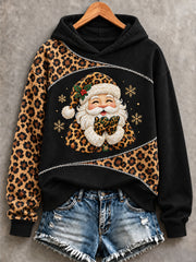 Women's Leopard Santa Claus And Beer Print Sweatshirt