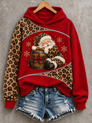 Women's Leopard Santa Claus And Beer Print Sweatshirt