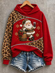 Women's Leopard Santa Claus And Beer Print Sweatshirt