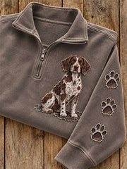 Women's Patchwork Brittany Dog & Paw Print Zip Up Sweatshirt
