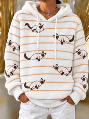 Women's Funny Cute Cat Art Print Flannel Hoodie